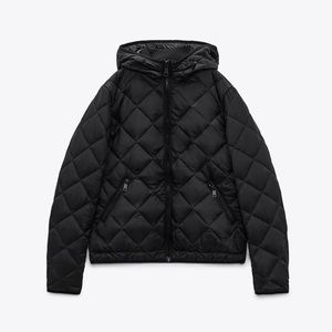 Zara quilted black hooded jacket. Medium